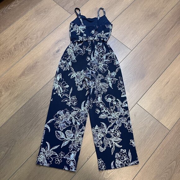 Emerald Sundae Girls Navy and White Floral Jumpsuit Size 7 - Picture 2 of 6
